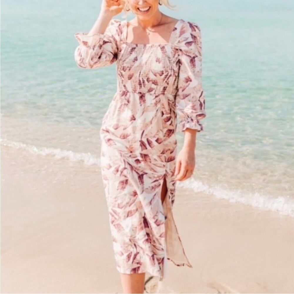 House of Harlow 1960 Linen Palm Leaf Print Midi Dress Large